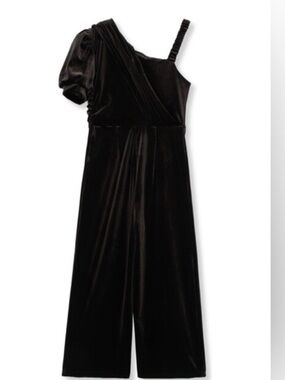 Habitual Midnight Black Velvet One-Shoulder Jumpsuit